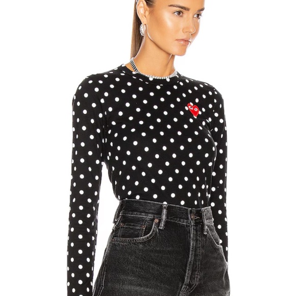 Comme des Garcons Play Polka Dot Long Sleeve Top, size small - Picture 2 of 6